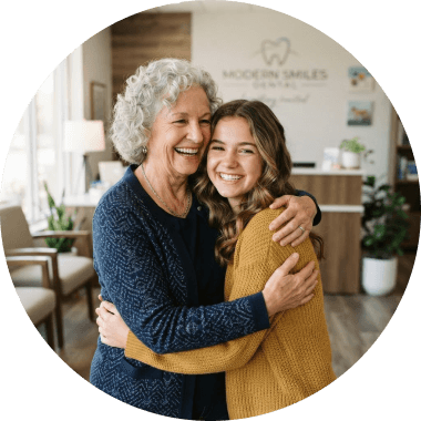 Senior patient smiling with a family member